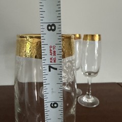 Cellini 24K GOLD Trim Etched Blown Crystal Wine Glasses Set of 4 Italy