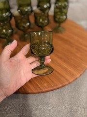 Vintage Olive Green Set of 10 Glass Goblets Drinkware