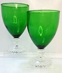 Set of 2 Anchor Hocking Boopie Emerald Green Bubble Foot Water Goblet Glasses