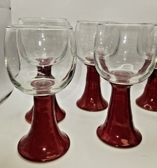 6 Vintage Crisa Clear Glass Low Tumbler W Studio Pottery Terracotta Bases Unique