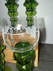 Antique German Theresienthal Barvaria Green Ribbed Baluster Stem Wine Glasses 4