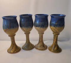 Vintage Jack Boyle Pottery Goblets, Signed Boyle 2000 Studio Stoneware Chalices