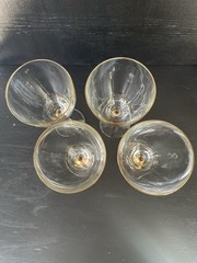 Vintage Hollywood Regency Style Wine Glasses Gold Rim & Ribbed Accent Set Of 4