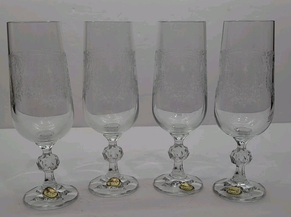 Bohemian Crystal Cascade Champagne Flute Etched IMACAS Design SOLD INDIVIDUALLY!