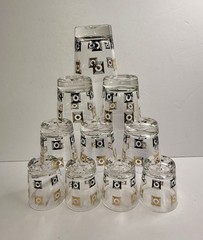 Set Of 10 Black & Gold Geometric Motif Old Fashioned Rocks Cocktail Glasses 6 oz