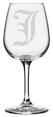 Old English Etched Monogram Stemmed 12.75oz Wine Glass (Letter J)