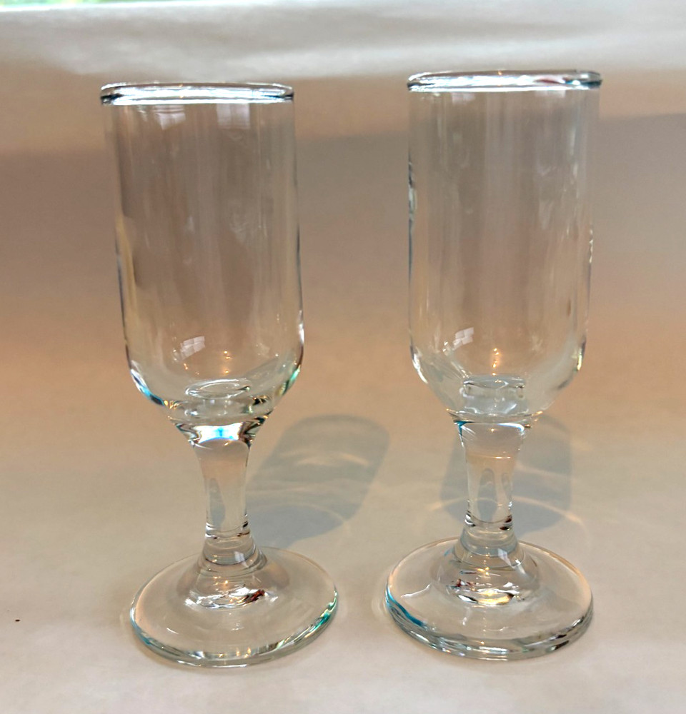 Pair Libbey Clear Cordial Liqueur Glasses 4 Inch Stemmed Barware Vintage