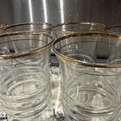 Vintage Anchor Hocking 3328-GOLD Ring Design 9oz Flat Tumbler Water Glasses 6