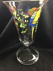 Vintage Handblown Hand Painted Parrot Glass Goblet