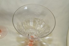 Tiffin 7 Water Goblets Stem 15071 Floral Etched with Pink Stem & Base