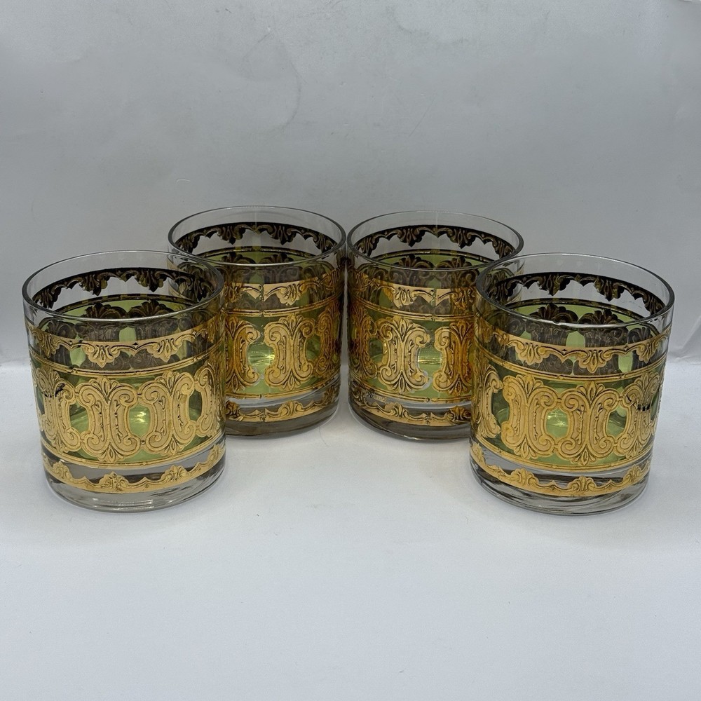 Georges Briard Baroque Lowballs Set Of 4 Drinking Glasses 22 Karat Gold