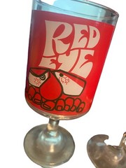 2 Tabasco Pepper Sauce Bloody Mary Red Eye Glasses Stemmed Goblets Vintage MCM