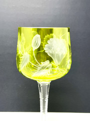 Beautiful Art Nouveau Chartreuse Etched Glass Wine Stem Antique Notched Stem