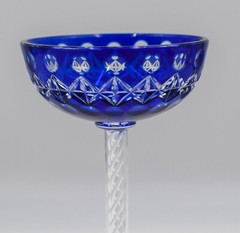 French Blue Cobalt Cut to Clear Air Twist Cordial, Circa 1890