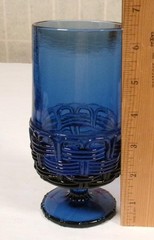 LE Smith Cobalt Blue Glass Wicker Basket Weave Ice Tea/Cocktail Tumbler, 3 Sizes
