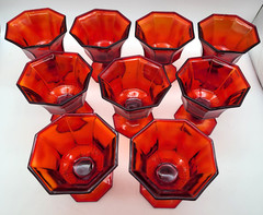 9 Nine Independence Glass Amberina Ruby Red Octagonal Dessert 4″ Sherbet Glasses