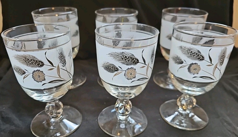 Set of 6 LIBBY SILVER Wheat Frosted 5.5” Wine Water Goblets Mid Century MCM 1960