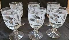 Set of 6 LIBBY SILVER Wheat Frosted 5.5” Wine Water Goblets Mid Century MCM 1960