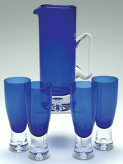 BLOCK “STOCKHOLM” 5-Piece Beverage Set w/Water Goblets Cobalt w/Air Bubble Base