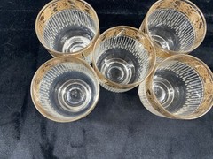 Culver Tyrol Footed Set If 5 Tumbler Rocks Glass With Gold Trim