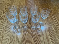 Set of 7 Fostoria Holly Glass Small Goblets-5 7/8″ tall, 2 1/4″ wide