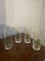 Spode Christmas Tree Set Of 4 Highball Glasses Gold Rim New In Original Box