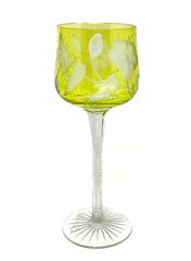 Beautiful Art Nouveau Chartreuse Etched Glass Wine Stem Antique Notched Stem