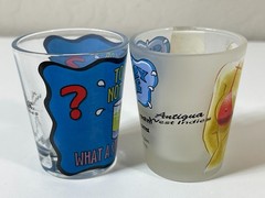 Lot of 2 – Antigua West Indies Shot Glasses Vacation Travel Beach Souvenir Set