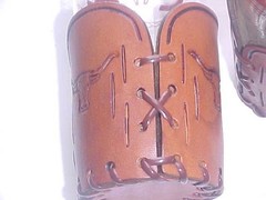 4 Vintage Libbey Bamco Western Glasses 5.5” 12 oz w Tooled Leather Holder