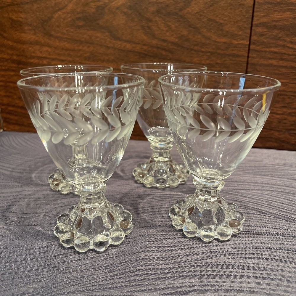Set of 4 Anchor Hocking Laurel Leaf Etched Berwick Boopie Juice Glasses