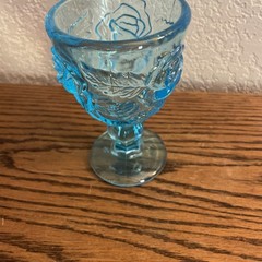Madonna Inn Light Blue 5” Glass Goblet Wild Rose