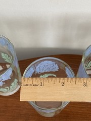 Set Of 6 Juice Glasses Blue Green Butterfly And Clover Flower Vintage 4 3/4” EUC