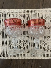 Indiana Glass Diamond Point Ruby Wine Glasses 5.25” Tall Set Of 2