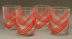 (SET OF 4) MCM Vintage Georges Briard Red Geometric Heart Old Fashioned Glasses