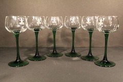 J. G. Durand Luminarc Rhine Wine Glasses, 6 Green Stemmed, Etched Louis Sipp