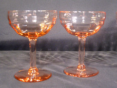 Champagne Tall Sherbet Glasses Pink Optic Bowl Unknown Manufacturer Set of 5