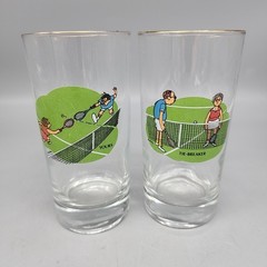 Vintage Ashby for West Virginia Glass Company Comic Tennis Highball Glasses X2