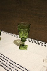 Vintage Indiana Glass Mt Vernon Green Water Goblet Glass Flare Avocado
