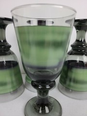 4 Libbey Rock Sharpe NOVA BROWN Green and Smokey Water Goblets 7″ Tall Glass EUC