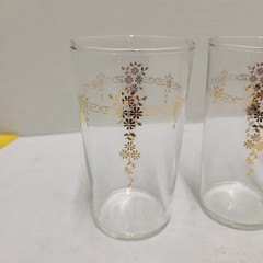 Macbeth Evans Petalware Glass Tumblers 22k Gold Regency Floral Design Set Of 3