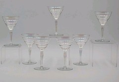 7 Utility Glass Works Cambodia Ware Clear Iridescent Liquor Cocktail Glasses