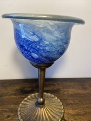 Cobalt Blue Hand Blown Goblet Chalice Brass Stem DECORATIVE ONLY