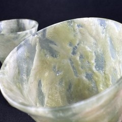 Vtg Green Onyx Marble Wine Goblets Cordial Cups Earthy Vibrance Hand Carved 3.5”