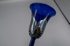Steven Correia Pulled Feather Blue Iridescent Wine Water Goblet Glass Pair 10″H