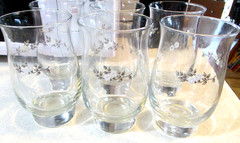 Pfaltzgraff 12 oz Footed Tumbler Lot (6) Remembrance, Libby Glass