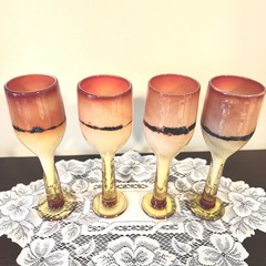 MICHAEL NOUROT Art Glass Goblets Each SIGNED 8″H