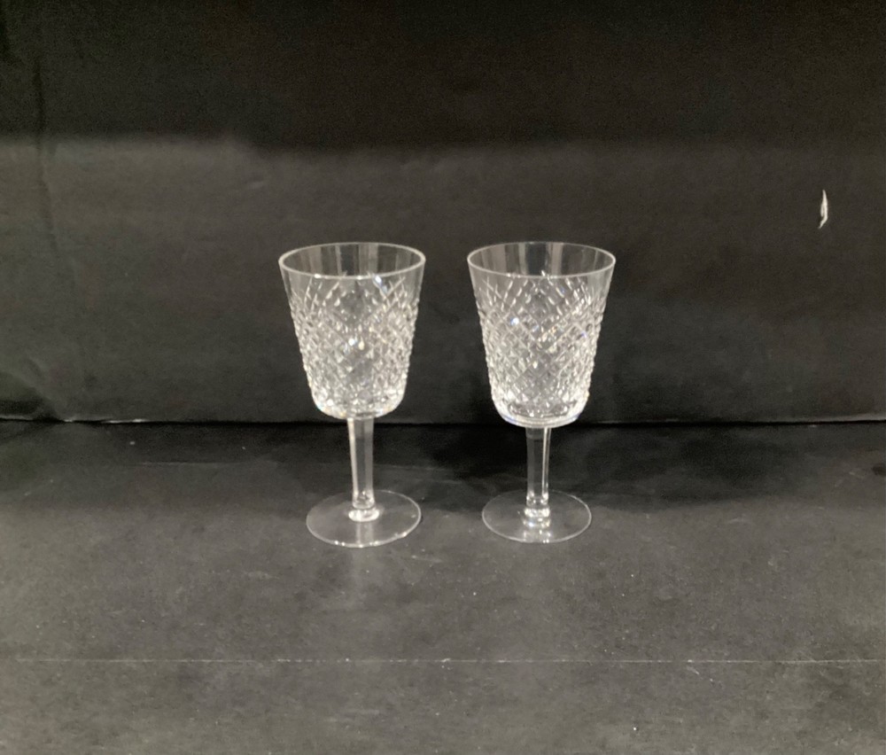 Waterford Crystal Alana Large Wine Water Glasses Ireland Set of 2 *