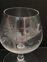 Vintage Crystal Brandy Snifter Glass Etched Game Bird Deer Hunting Set of 5