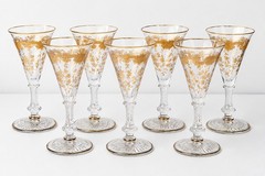 ST LOUIS Massenet Clear Gold Encrusted – Crystal Sherry Glasses – Set of 8