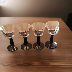 4 Lenox Sutton Place Cordial Aperitif Black Stem Base Glass Clear Optic Paneled